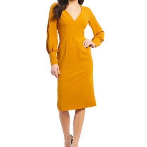 Dress the Population Dresses & Skirts - NWT DRESS THE POPULATION Goldenrod puff Sleeve Career Dress Long Sleeve Size s